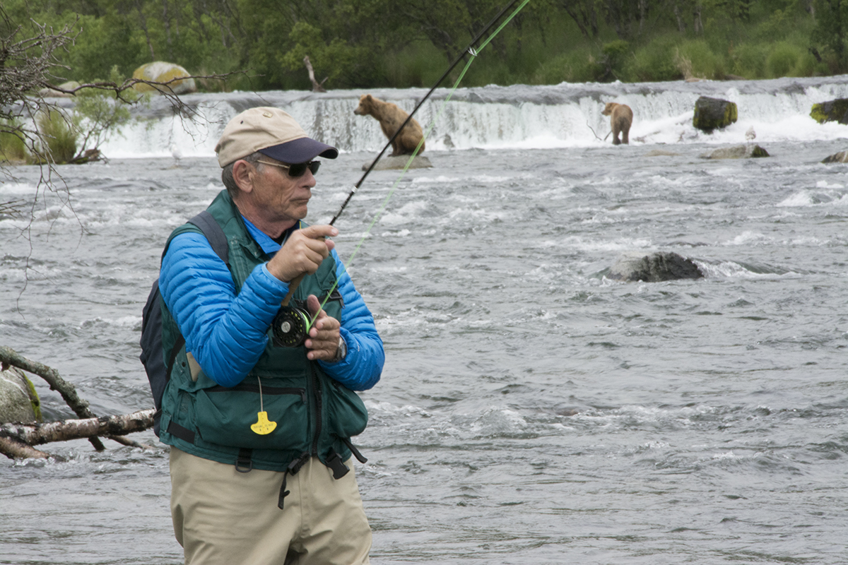 My Dad fishing amongst the brown bears at Brooks Falls.