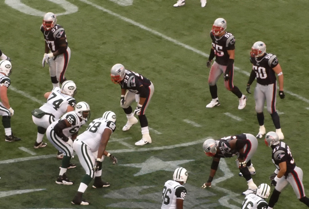 Junior Seau, Rodney Harrison, and Richard Seymore as a New England Patriots against the New York Jets, 2007.