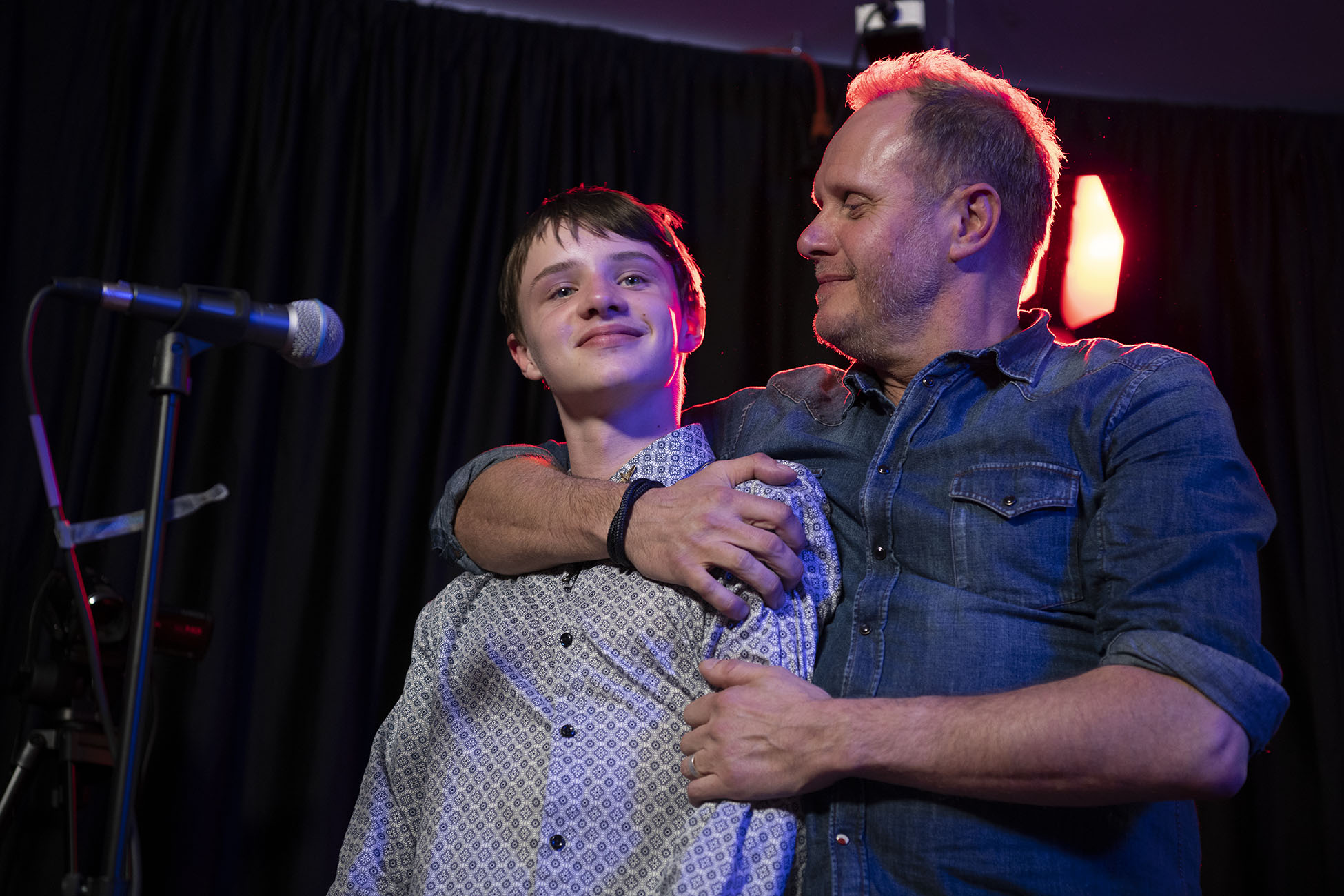 Keith Emerson’s son, Aaron Emerson, and grandson, Ethan Emerson, at the LoFaro Center of The Performing Arts, March 15, 2019