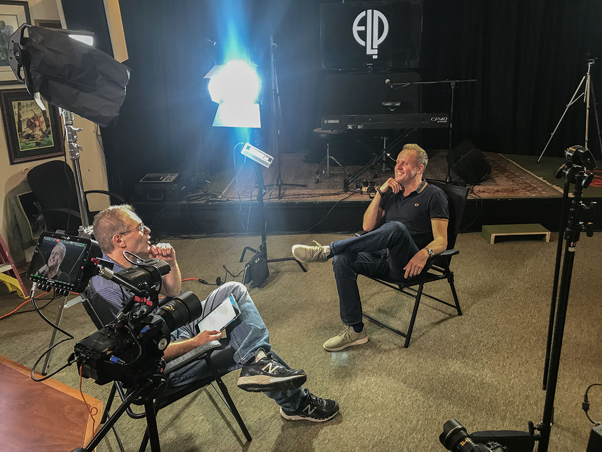 Elliot Gould interviewing Keith Emerson’s son, Aaron Emerson