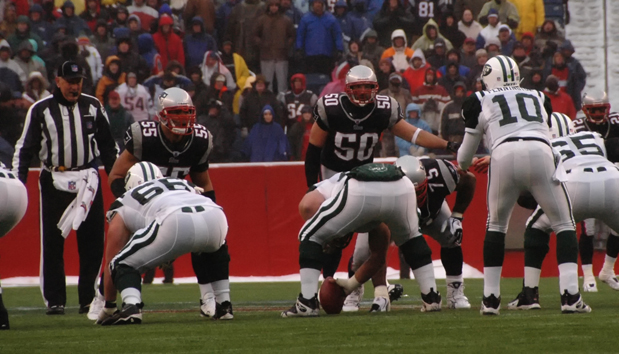 Junior Seau as a New England Patriot along with Mike Vrabel against the New York Jets, 2007.