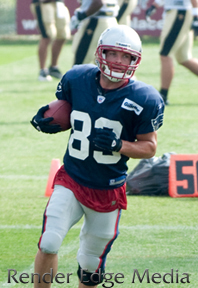 New England Patriots slot receiver Wes Welker in Training Camp versus the New Orleans Saints 2010.