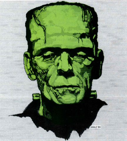 Elliot Gould MacPaint painting Frankenstein published in MacUser June 1986.