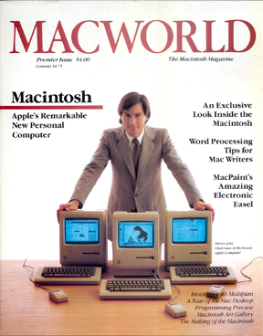 Steve Jobs on the cover of the debut issue of MacWorld in 1984.